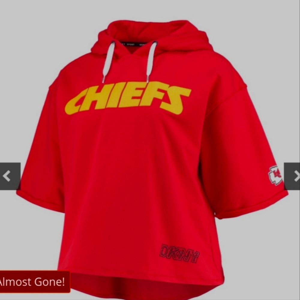 Women's DKNY Sport Red Kansas City Chiefs Cropped Half Sleeve Pullover Hoodie